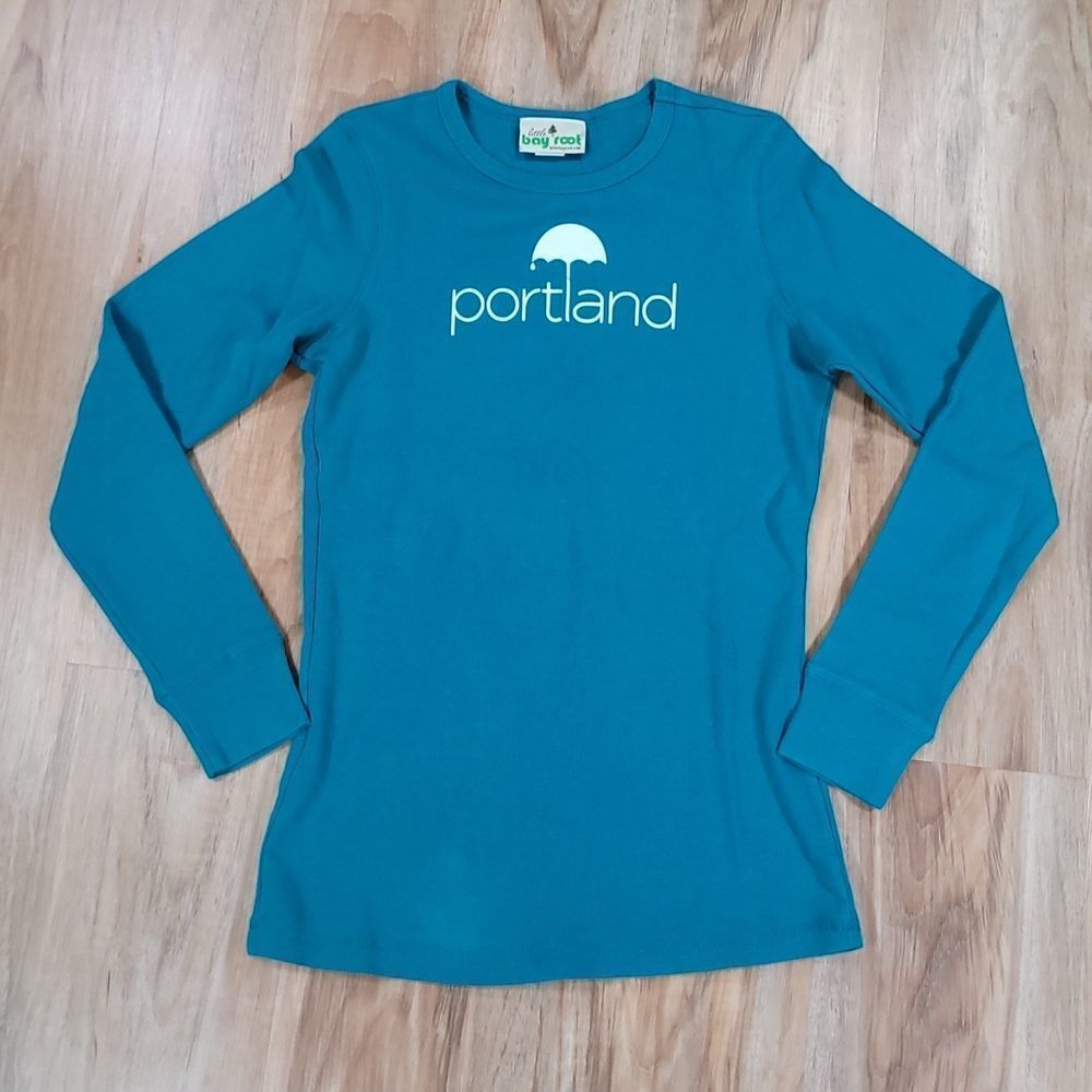 🔺️Little Bay Root Teal 'Portland' Umbrella Long Sleeve Thermal Knit Top XLarge